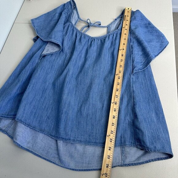 Old Navy Flutter Sleeve Jean Swing Top Size 2XL Blue Chambray Tie Back - Picture 3 of 10